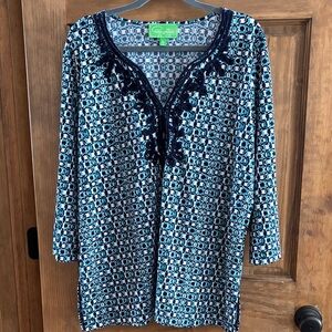 EUC Pappagallo Navy and Blue Geometric Tunic. XL